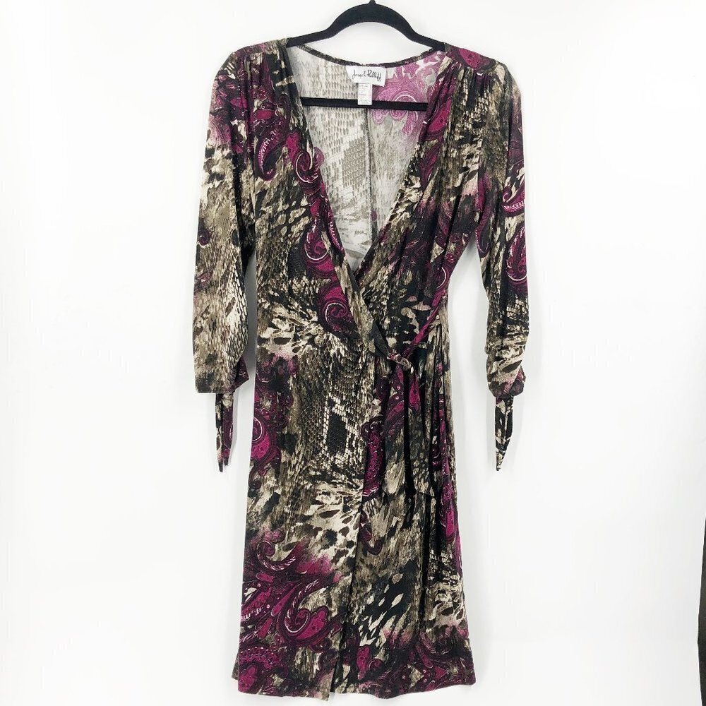✅ JOSEPH RIBKOFF PURPLE BROWN WRAP DRESS SIZE 6